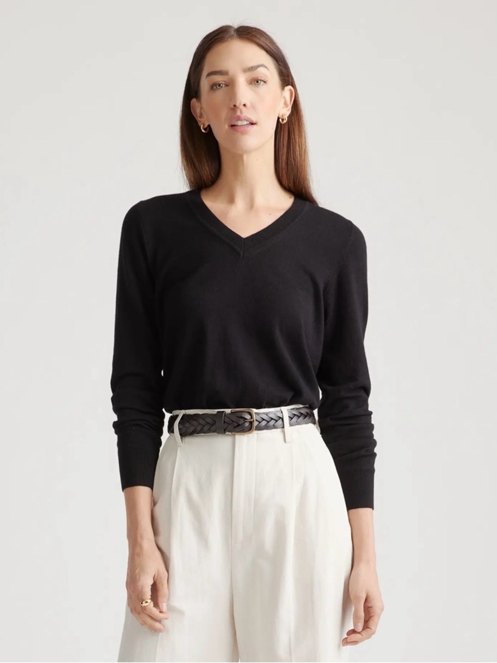 Quince Black V-Neck Women's Sweater XS